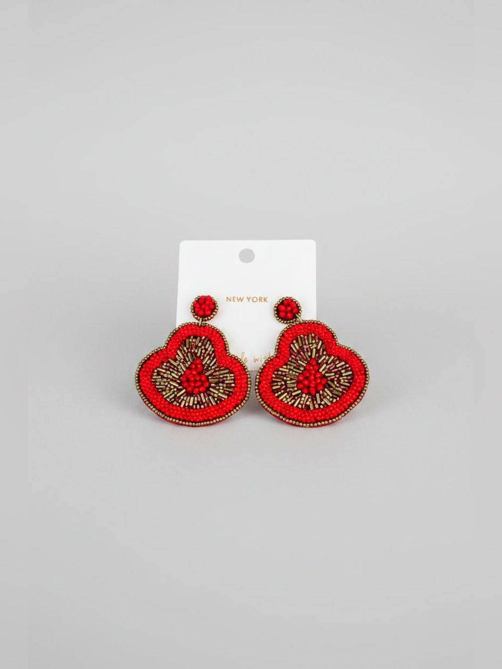 Floral Statement Beaded Earrings -Red